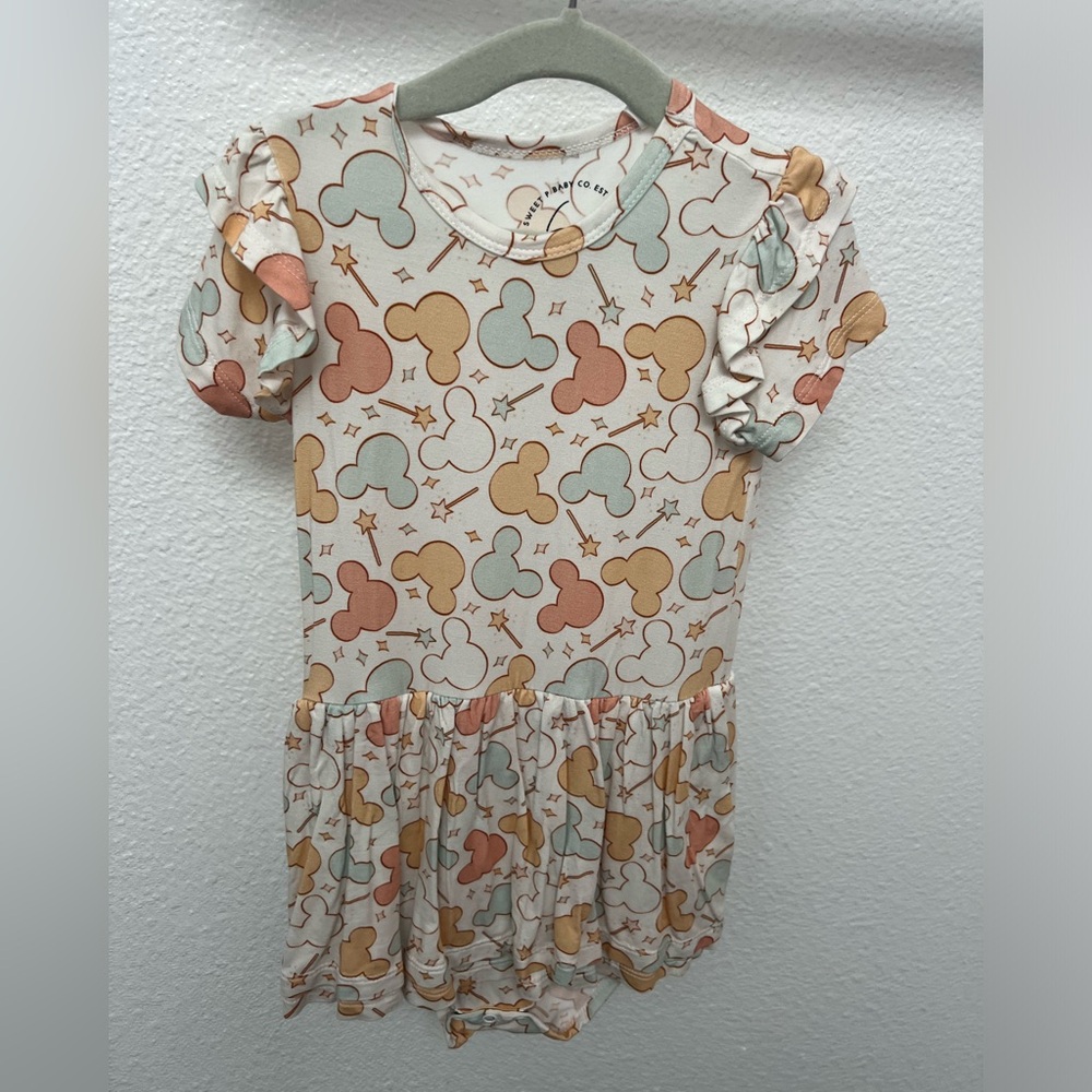 Toddler Bamboo Ruffle Sleeve Twirl Onesie in Disney Print